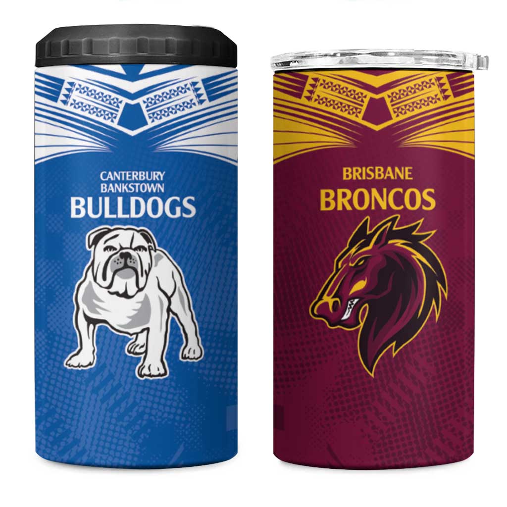 Custom Broncos-Bulldogs 4 in 1 Can Cooler Tumbler NRL Tribal Half Style