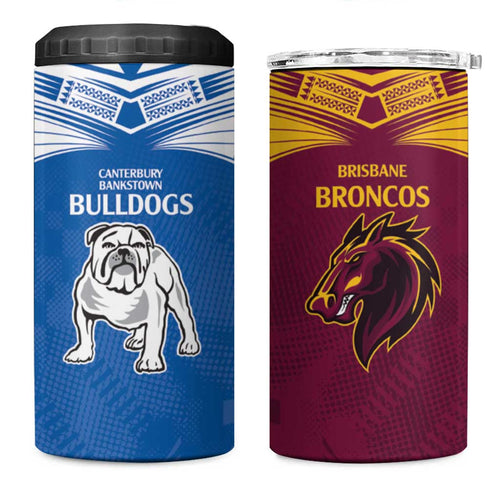 Custom Broncos-Bulldogs 4 in 1 Can Cooler Tumbler NRL Tribal Half Style