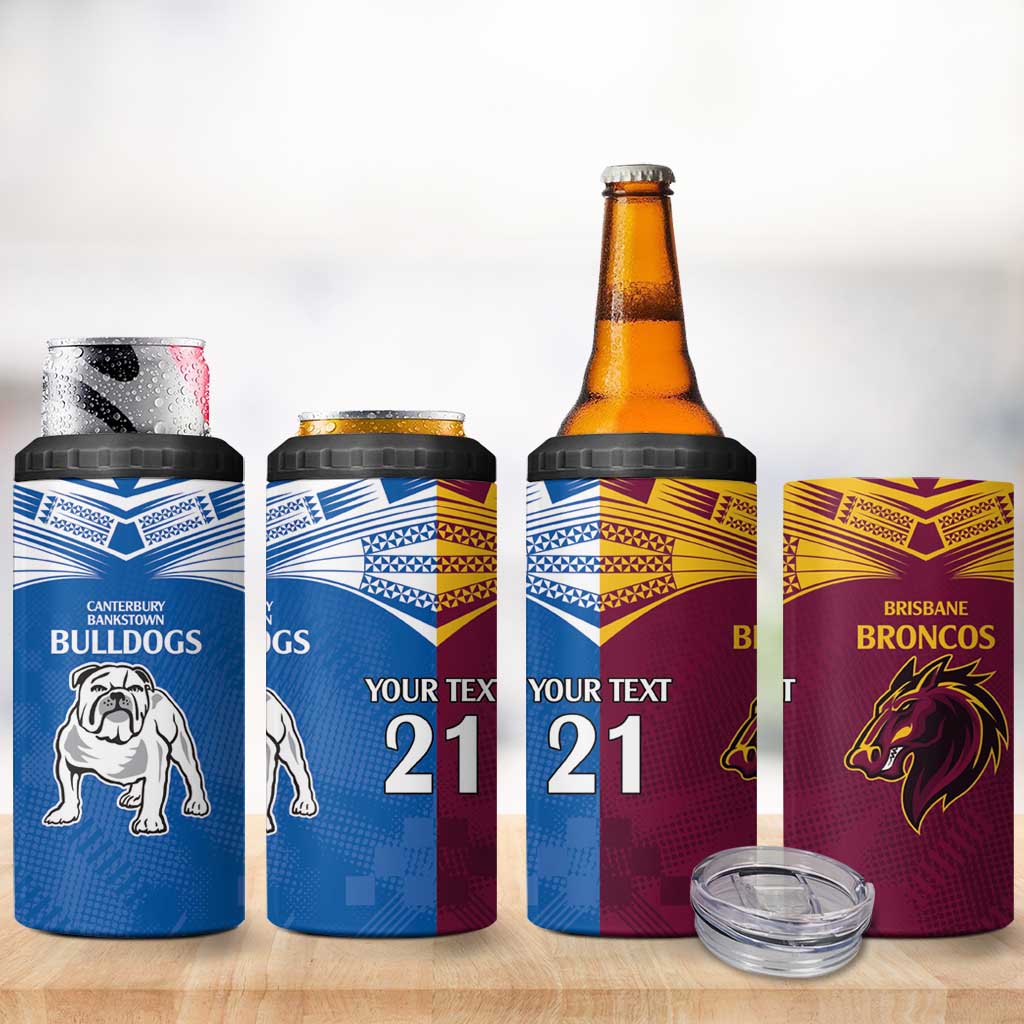 Custom Broncos-Bulldogs 4 in 1 Can Cooler Tumbler NRL Tribal Half Style