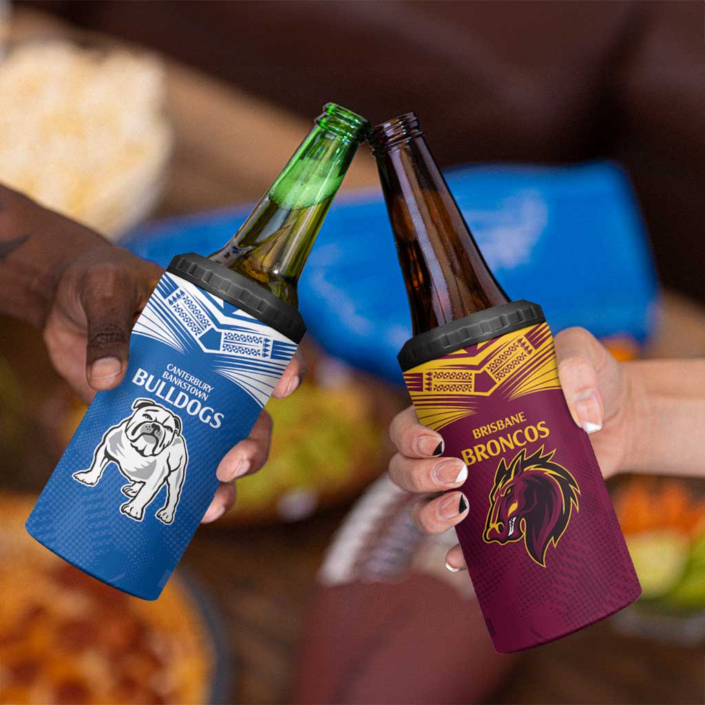 Custom Broncos-Bulldogs 4 in 1 Can Cooler Tumbler NRL Tribal Half Style