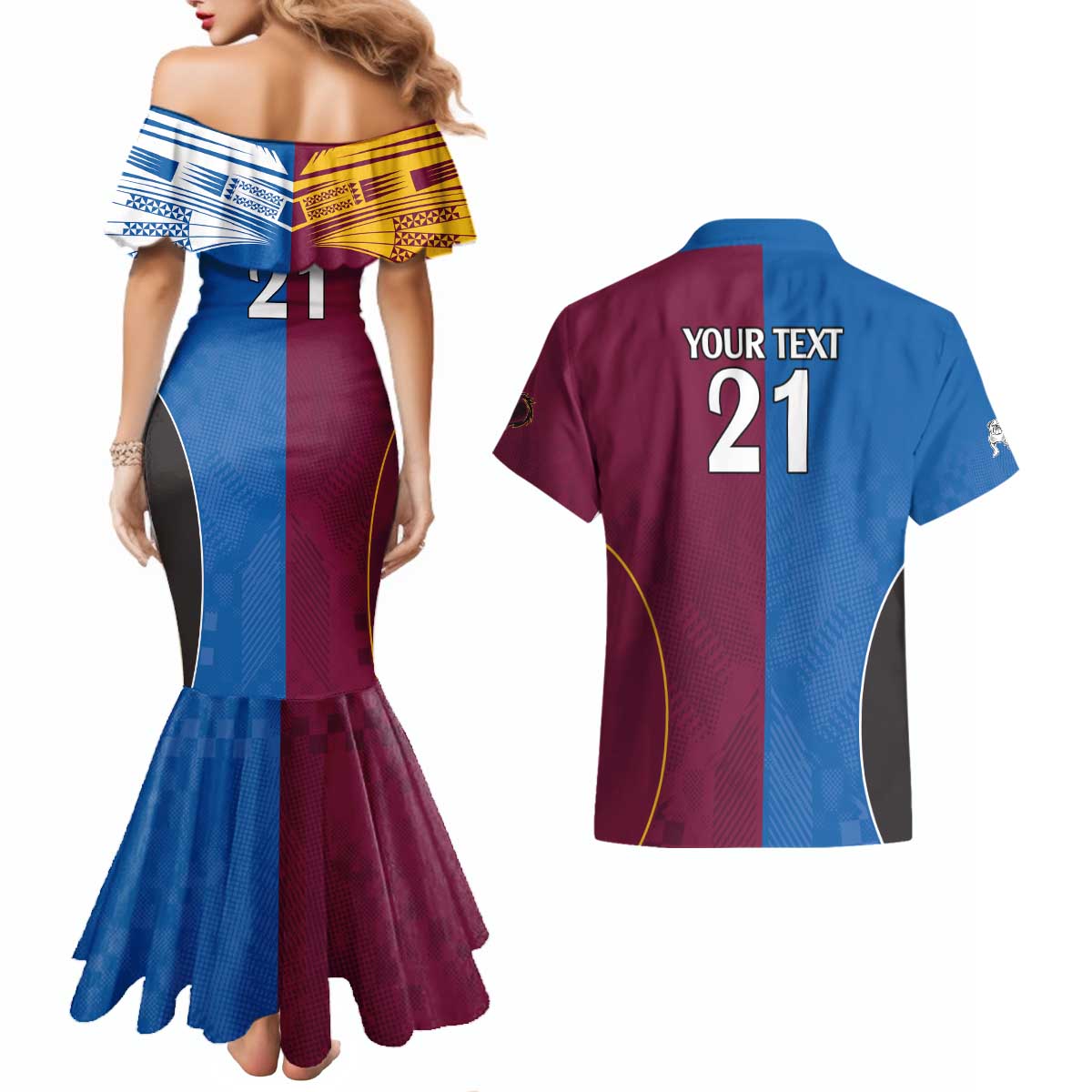 Custom Broncos-Bulldogs Couples Matching Mermaid Dress and Hawaiian Shirt NRL Tribal Half Style