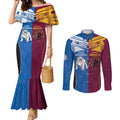 Custom Broncos-Bulldogs Couples Matching Mermaid Dress and Long Sleeve Button Shirt NRL Tribal Half Style
