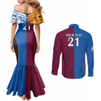 Custom Broncos-Bulldogs Couples Matching Mermaid Dress and Long Sleeve Button Shirt NRL Tribal Half Style