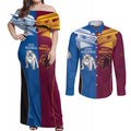 Custom Broncos-Bulldogs Couples Matching Off Shoulder Maxi Dress and Long Sleeve Button Shirt NRL Tribal Half Style