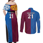 Custom Broncos-Bulldogs Couples Matching Off Shoulder Maxi Dress and Long Sleeve Button Shirt NRL Tribal Half Style