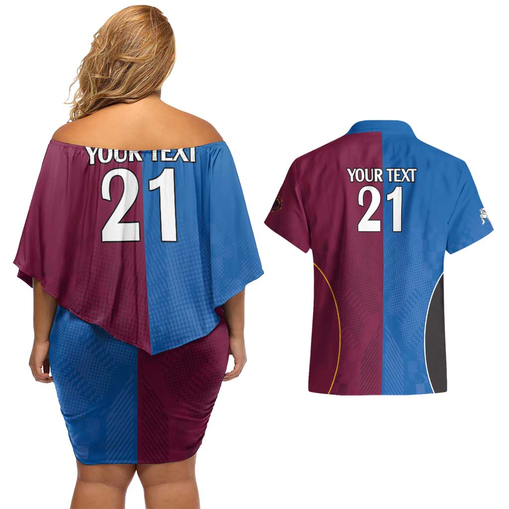 Custom Broncos-Bulldogs Couples Matching Off Shoulder Short Dress and Hawaiian Shirt NRL Tribal Half Style