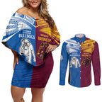 Custom Broncos-Bulldogs Couples Matching Off Shoulder Short Dress and Long Sleeve Button Shirt NRL Tribal Half Style