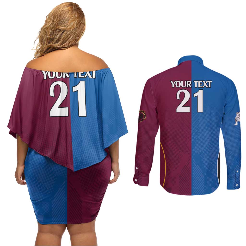 Custom Broncos-Bulldogs Couples Matching Off Shoulder Short Dress and Long Sleeve Button Shirt NRL Tribal Half Style