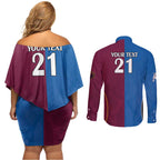 Custom Broncos-Bulldogs Couples Matching Off Shoulder Short Dress and Long Sleeve Button Shirt NRL Tribal Half Style