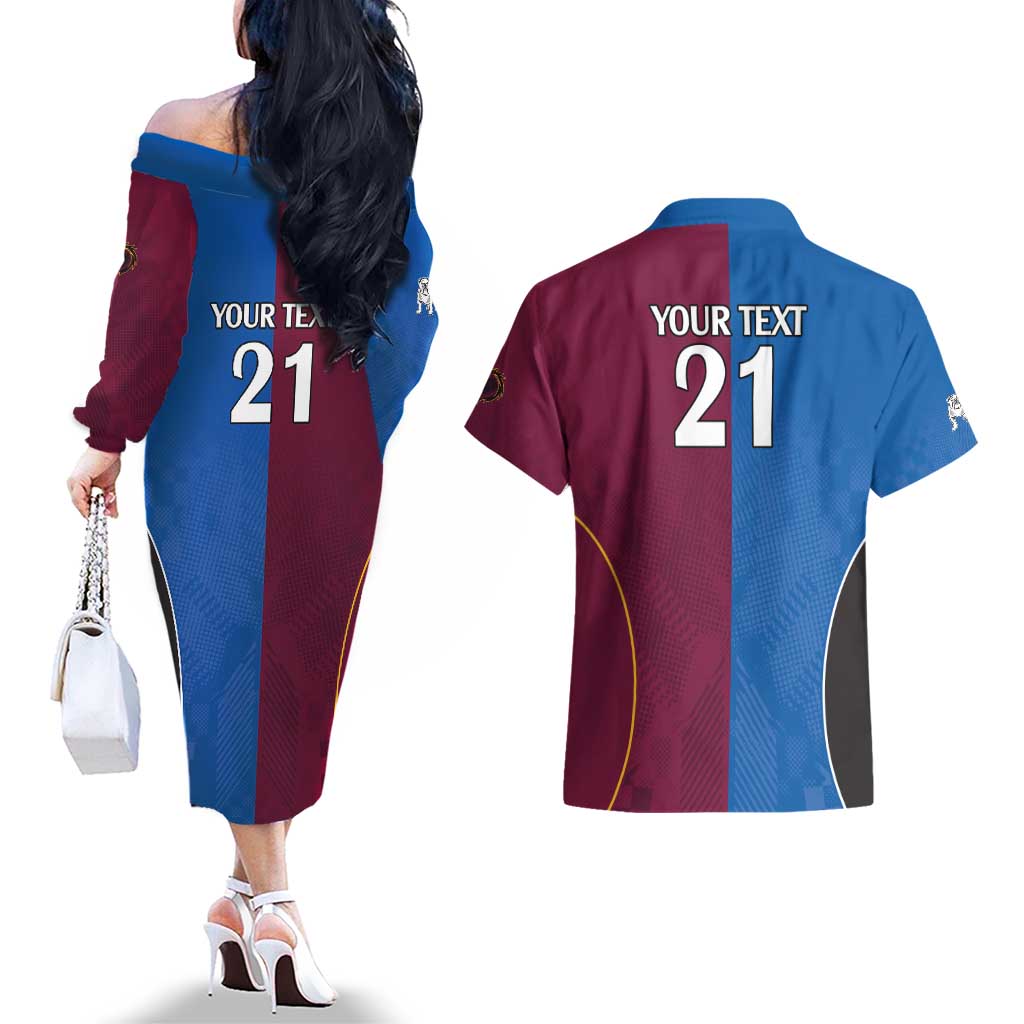 Custom Broncos-Bulldogs Couples Matching Off The Shoulder Long Sleeve Dress and Hawaiian Shirt NRL Tribal Half Style