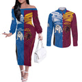 Custom Broncos-Bulldogs Couples Matching Off The Shoulder Long Sleeve Dress and Long Sleeve Button Shirt NRL Tribal Half Style