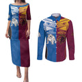 Custom Broncos-Bulldogs Couples Matching Puletasi and Long Sleeve Button Shirt NRL Tribal Half Style