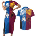 Custom Broncos-Bulldogs Couples Matching Short Sleeve Bodycon Dress and Hawaiian Shirt NRL Tribal Half Style