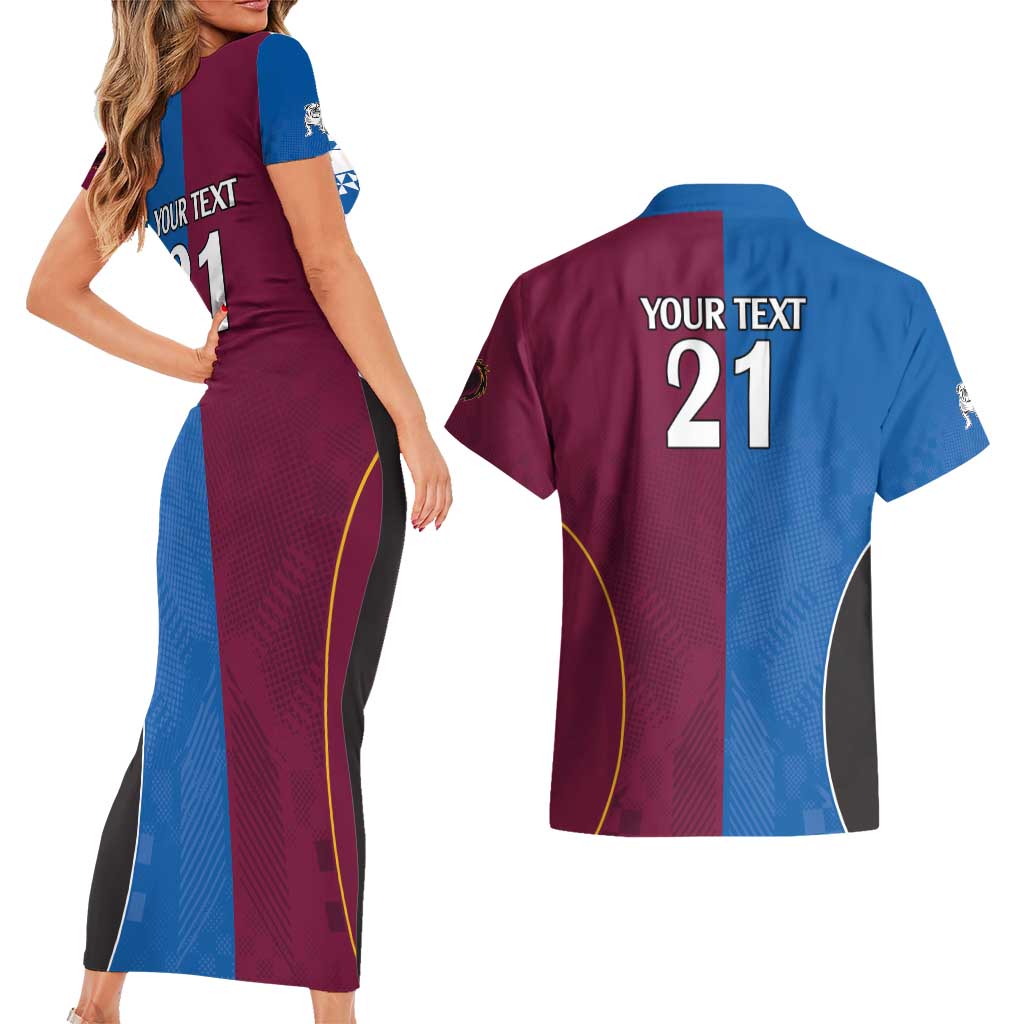 Custom Broncos-Bulldogs Couples Matching Short Sleeve Bodycon Dress and Hawaiian Shirt NRL Tribal Half Style