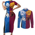 Custom Broncos-Bulldogs Couples Matching Short Sleeve Bodycon Dress and Long Sleeve Button Shirt NRL Tribal Half Style