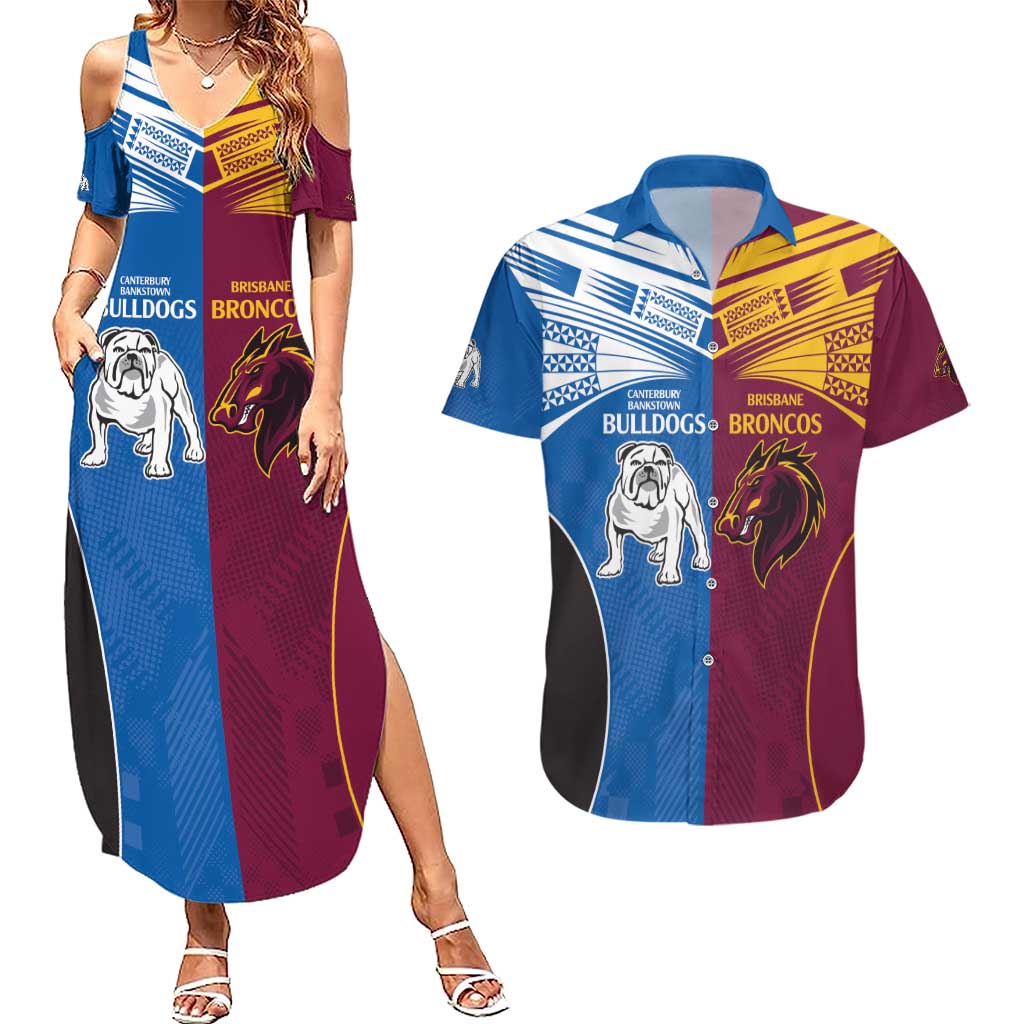 Custom Broncos-Bulldogs Couples Matching Summer Maxi Dress and Hawaiian Shirt NRL Tribal Half Style
