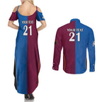 Custom Broncos-Bulldogs Couples Matching Summer Maxi Dress and Long Sleeve Button Shirt NRL Tribal Half Style