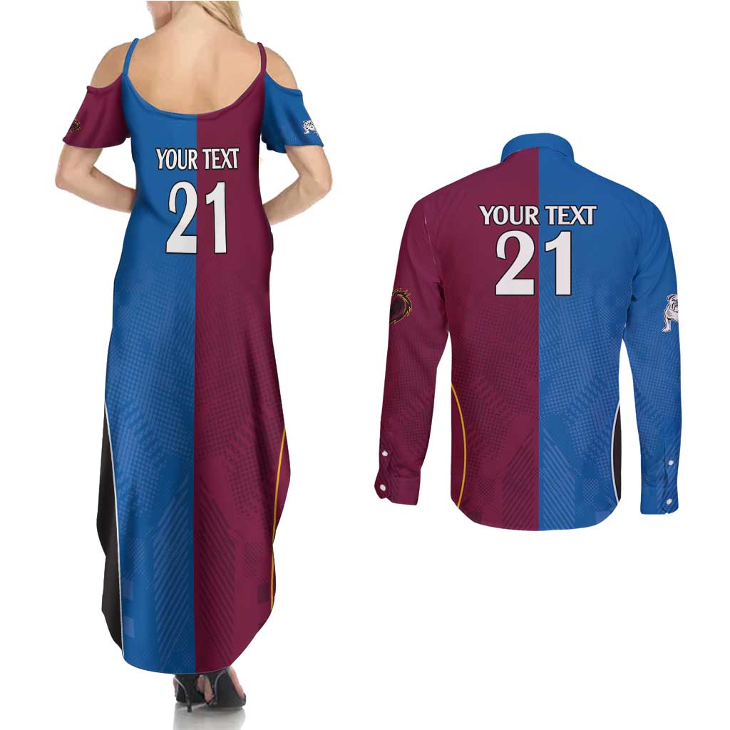 Custom Broncos-Bulldogs Couples Matching Summer Maxi Dress and Long Sleeve Button Shirt NRL Tribal Half Style