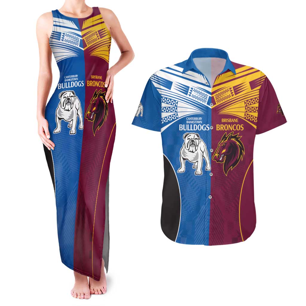 Custom Broncos-Bulldogs Couples Matching Tank Maxi Dress and Hawaiian Shirt NRL Tribal Half Style
