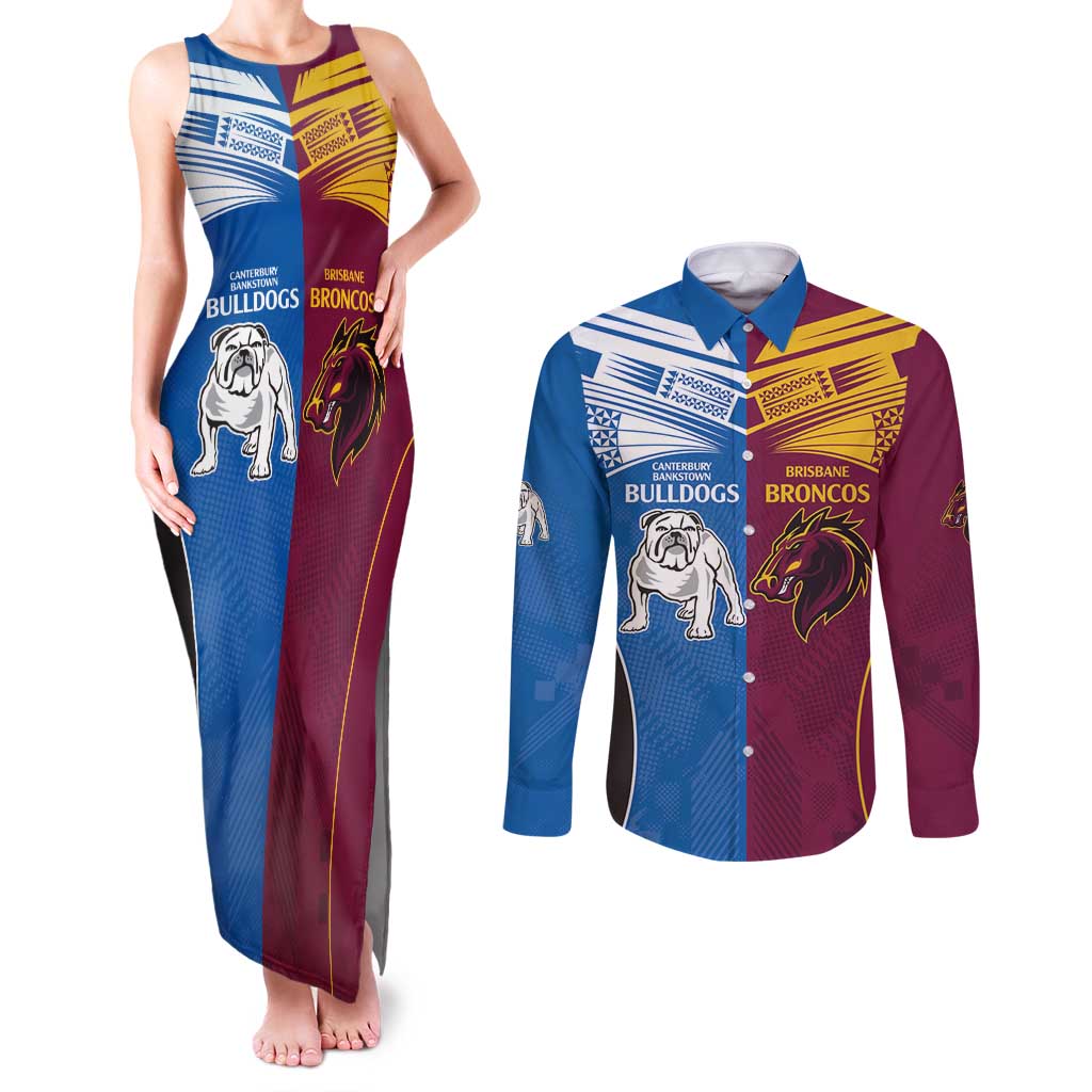 Custom Broncos-Bulldogs Couples Matching Tank Maxi Dress and Long Sleeve Button Shirt NRL Tribal Half Style