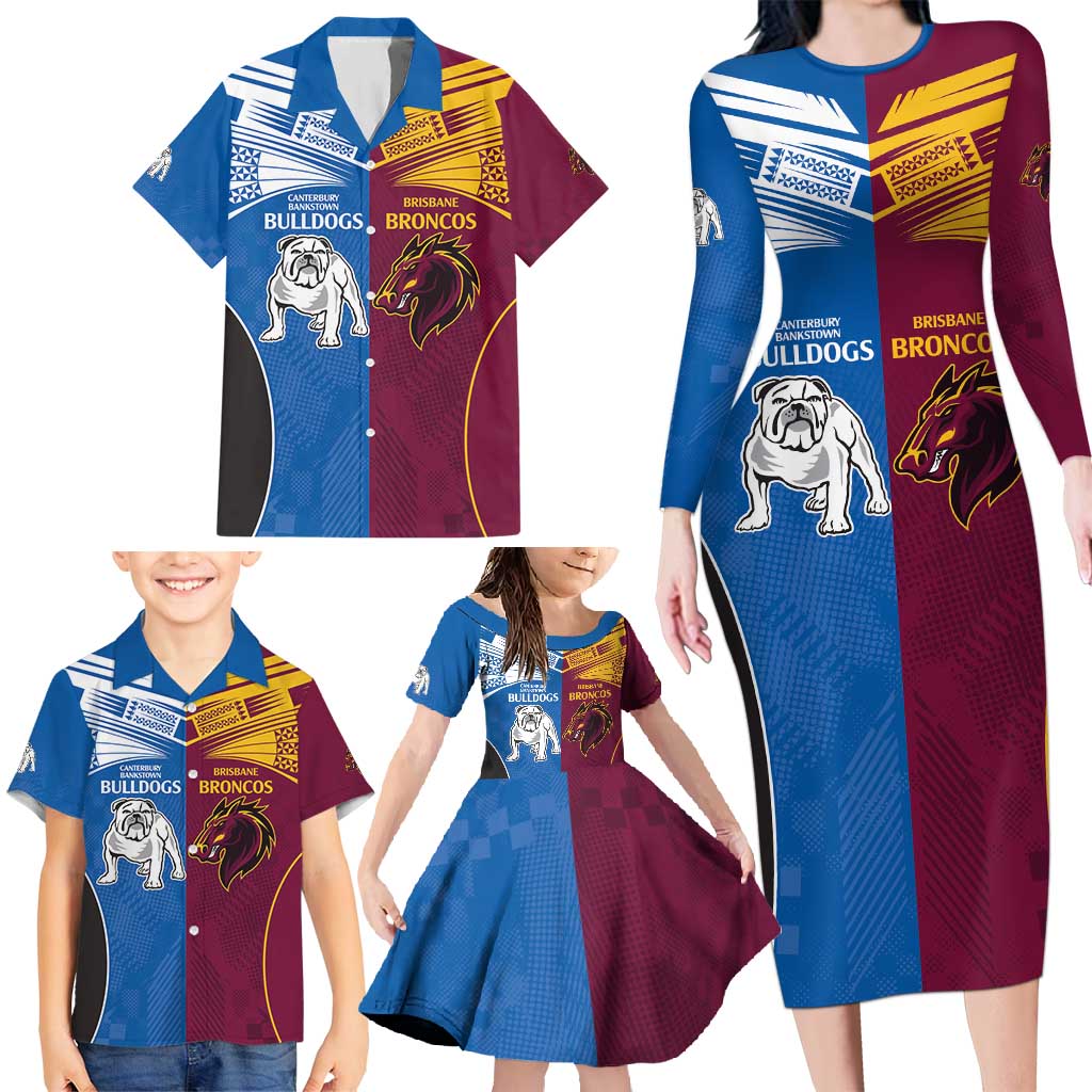 Custom Broncos-Bulldogs Family Matching Long Sleeve Bodycon Dress and Hawaiian Shirt NRL Tribal Half Style