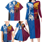 Custom Broncos-Bulldogs Family Matching Long Sleeve Bodycon Dress and Hawaiian Shirt NRL Tribal Half Style