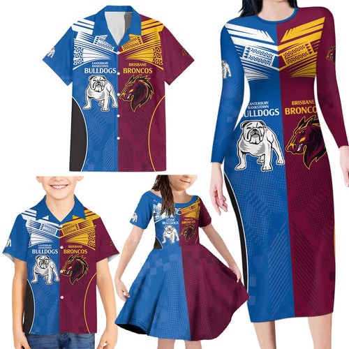 Custom Broncos-Bulldogs Family Matching Long Sleeve Bodycon Dress and Hawaiian Shirt NRL Tribal Half Style