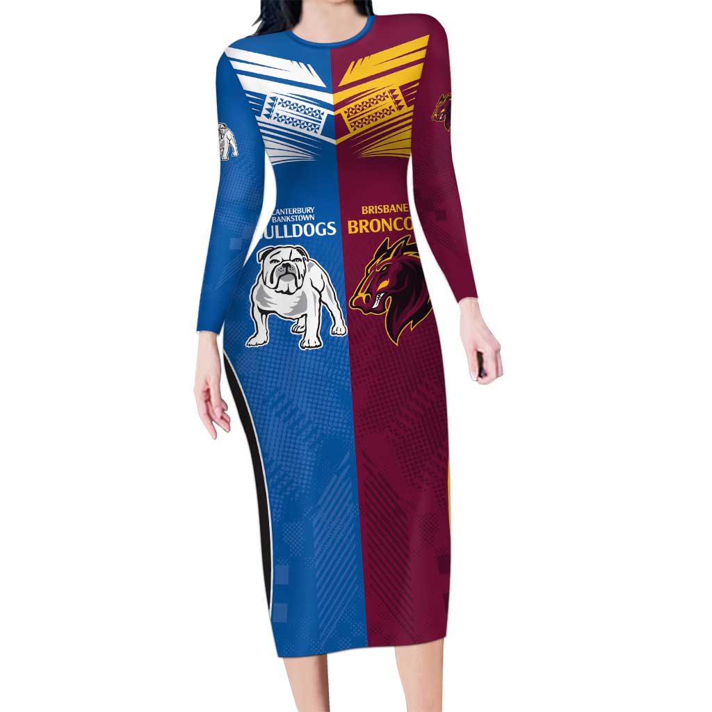 Custom Broncos-Bulldogs Family Matching Long Sleeve Bodycon Dress and Hawaiian Shirt NRL Tribal Half Style