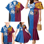 Custom Broncos-Bulldogs Family Matching Mermaid Dress and Hawaiian Shirt NRL Tribal Half Style