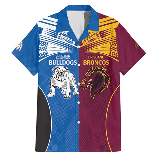 Custom Broncos-Bulldogs Family Matching Mermaid Dress and Hawaiian Shirt NRL Tribal Half Style