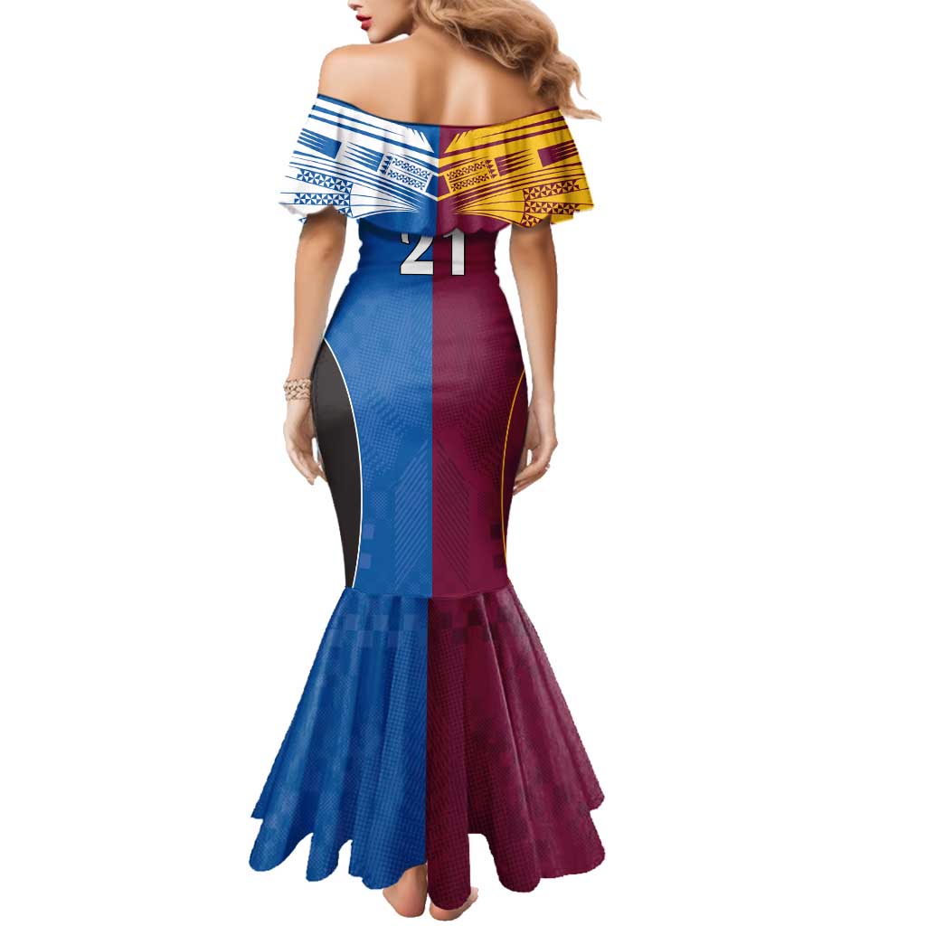 Custom Broncos-Bulldogs Family Matching Mermaid Dress and Hawaiian Shirt NRL Tribal Half Style
