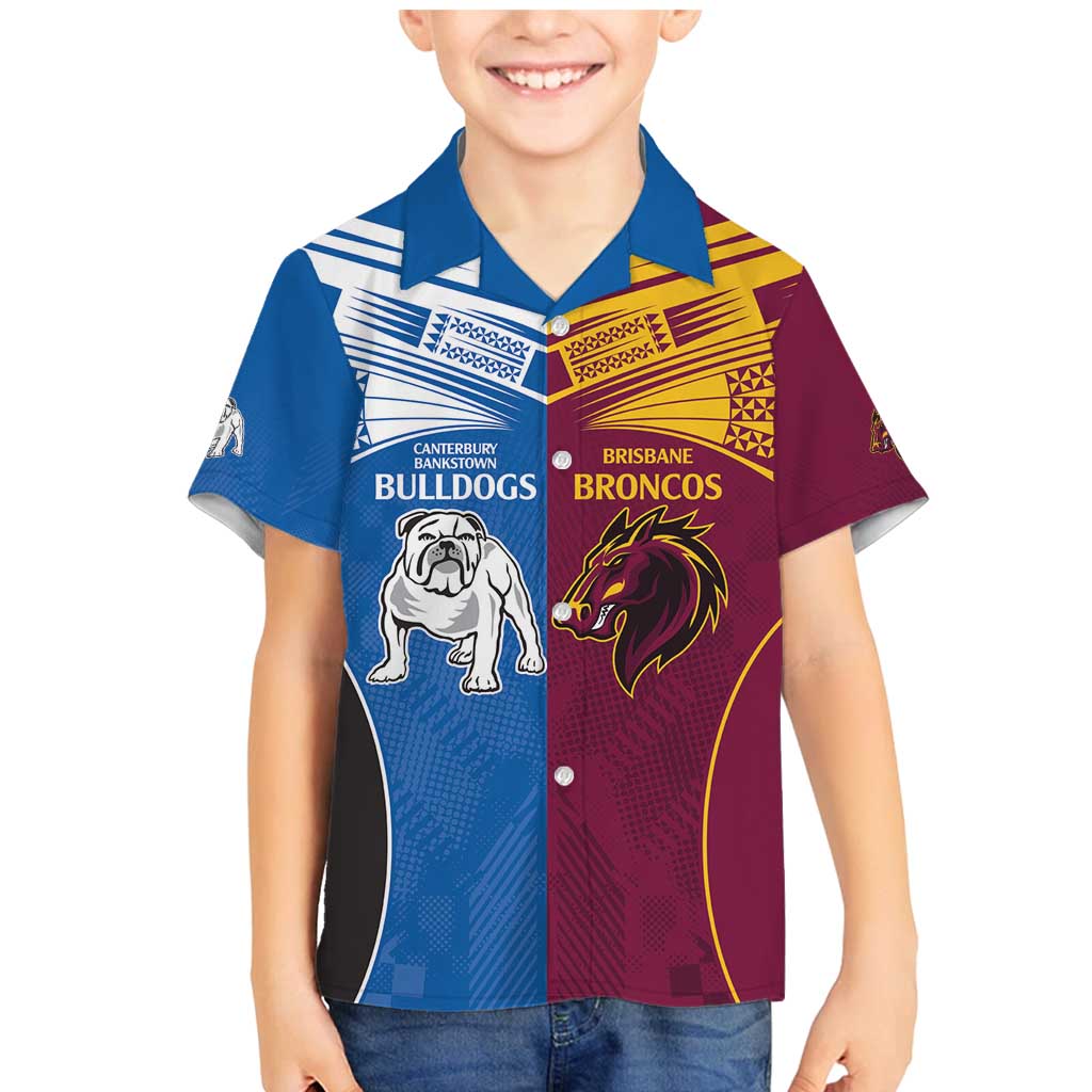 Custom Broncos-Bulldogs Family Matching Mermaid Dress and Hawaiian Shirt NRL Tribal Half Style