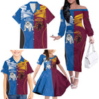 Custom Broncos-Bulldogs Family Matching Off The Shoulder Long Sleeve Dress and Hawaiian Shirt NRL Tribal Half Style