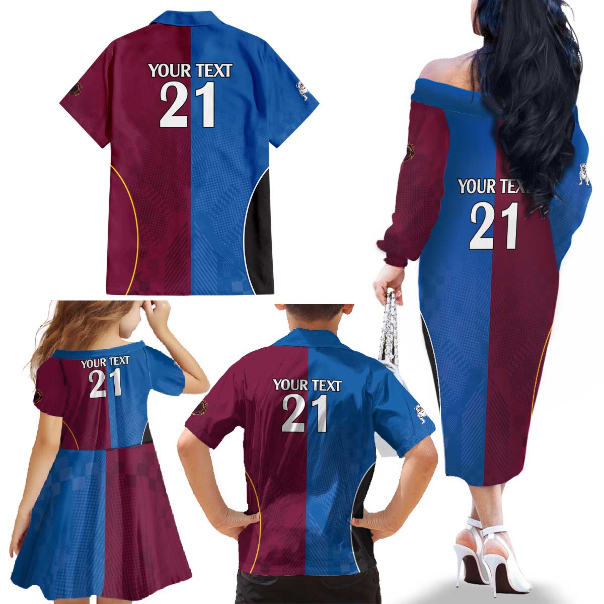 Custom Broncos-Bulldogs Family Matching Off The Shoulder Long Sleeve Dress and Hawaiian Shirt NRL Tribal Half Style