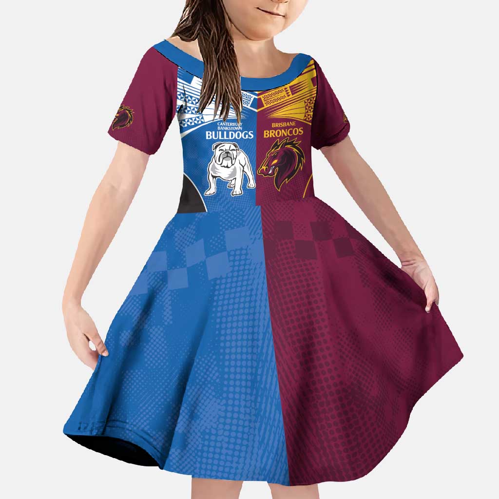 Custom Broncos-Bulldogs Family Matching Off Shoulder Maxi Dress and Hawaiian Shirt NRL Tribal Half Style