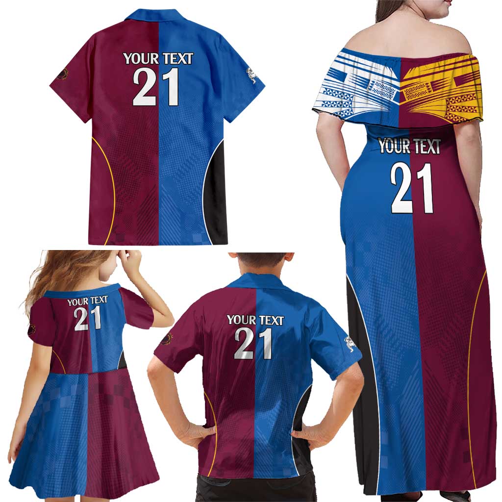 Custom Broncos-Bulldogs Family Matching Off Shoulder Maxi Dress and Hawaiian Shirt NRL Tribal Half Style
