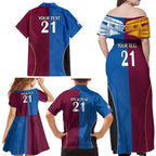 Custom Broncos-Bulldogs Family Matching Off Shoulder Maxi Dress and Hawaiian Shirt NRL Tribal Half Style