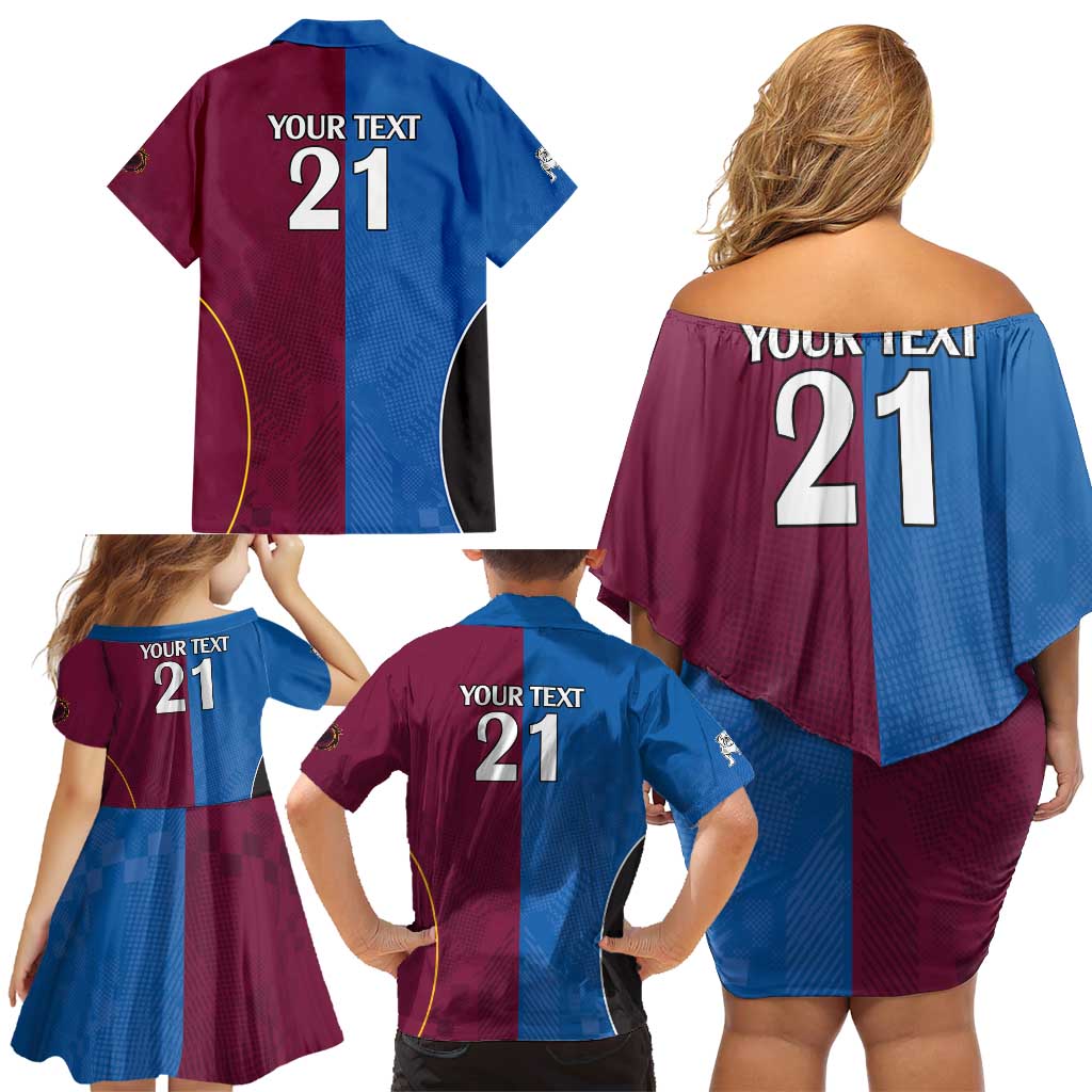 Custom Broncos-Bulldogs Family Matching Off Shoulder Short Dress and Hawaiian Shirt NRL Tribal Half Style