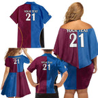 Custom Broncos-Bulldogs Family Matching Off Shoulder Short Dress and Hawaiian Shirt NRL Tribal Half Style