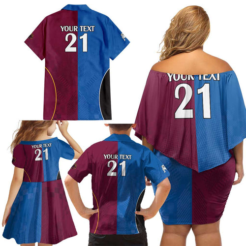 Custom Broncos-Bulldogs Family Matching Off Shoulder Short Dress and Hawaiian Shirt NRL Tribal Half Style