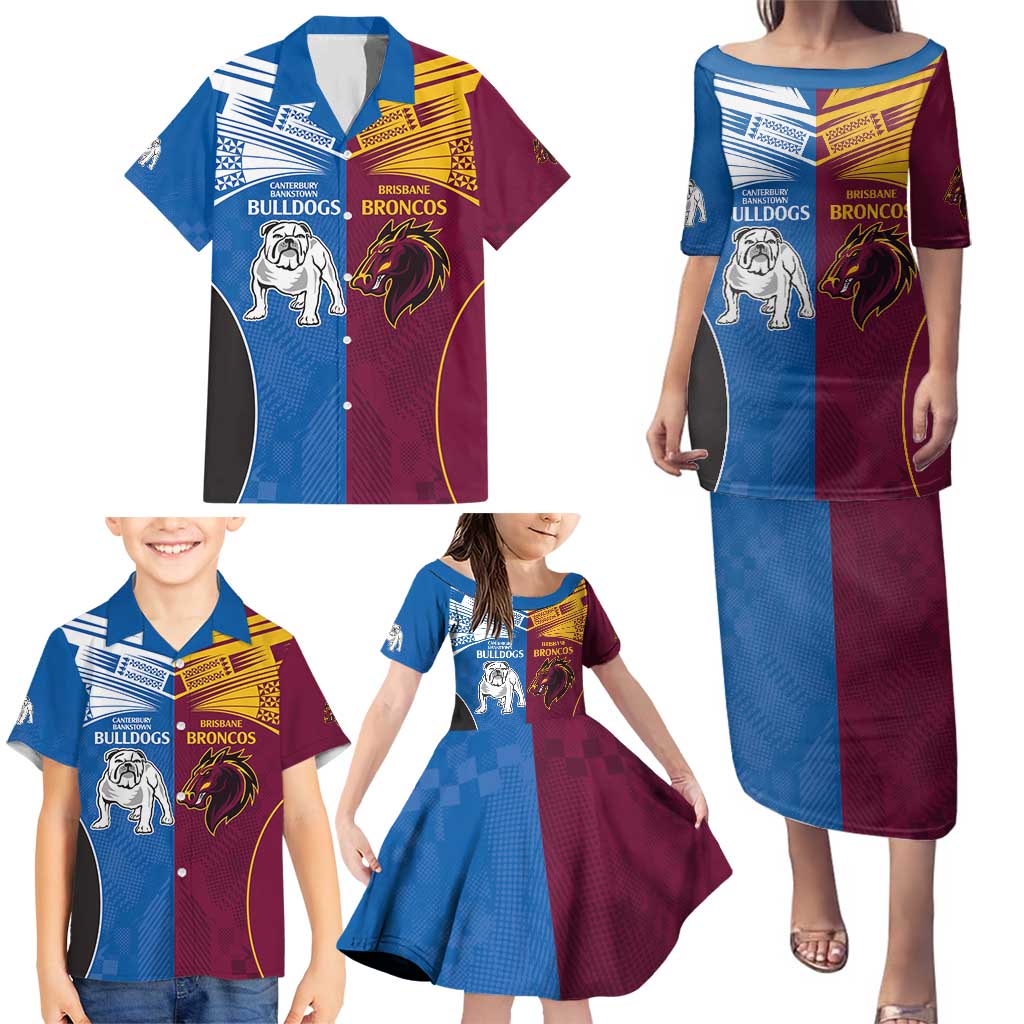 Custom Broncos-Bulldogs Family Matching Puletasi and Hawaiian Shirt NRL Tribal Half Style