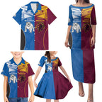 Custom Broncos-Bulldogs Family Matching Puletasi and Hawaiian Shirt NRL Tribal Half Style