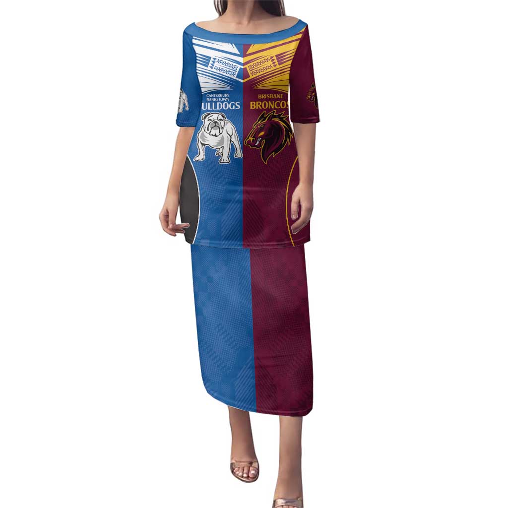 Custom Broncos-Bulldogs Family Matching Puletasi and Hawaiian Shirt NRL Tribal Half Style