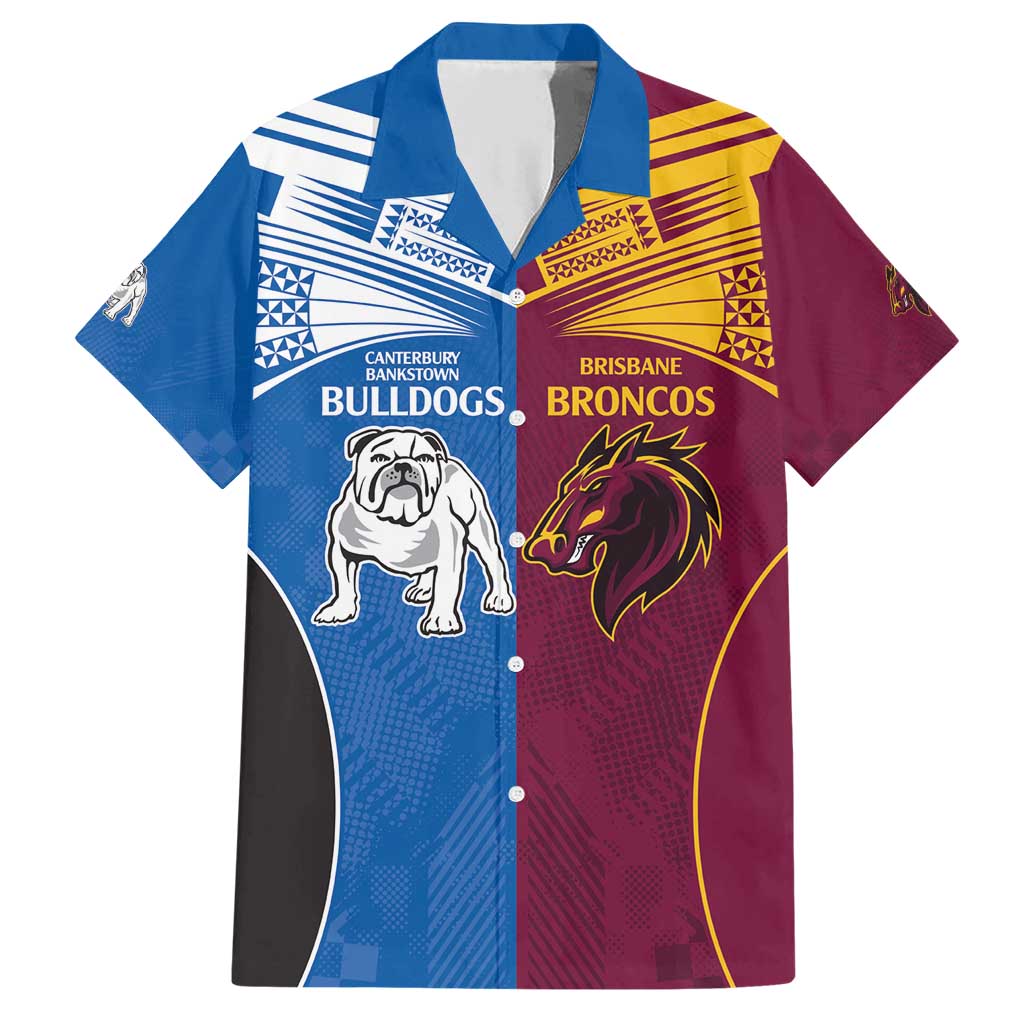 Custom Broncos-Bulldogs Family Matching Short Sleeve Bodycon Dress and Hawaiian Shirt NRL Tribal Half Style