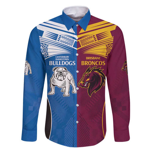 Custom Broncos-Bulldogs Family Matching Short Sleeve Bodycon Dress and Hawaiian Shirt NRL Tribal Half Style