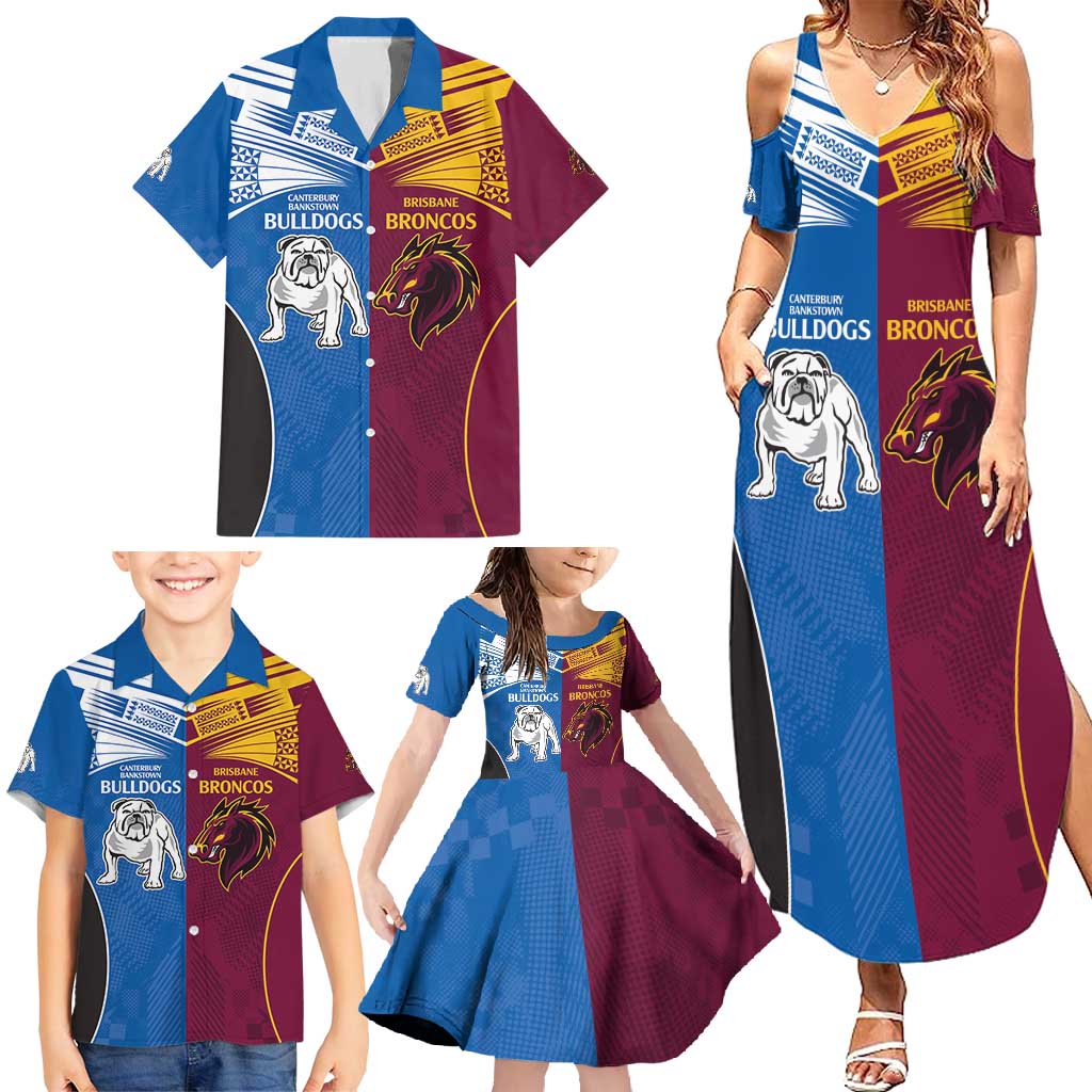 Custom Broncos-Bulldogs Family Matching Summer Maxi Dress and Hawaiian Shirt NRL Tribal Half Style