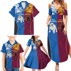 Custom Broncos-Bulldogs Family Matching Summer Maxi Dress and Hawaiian Shirt NRL Tribal Half Style