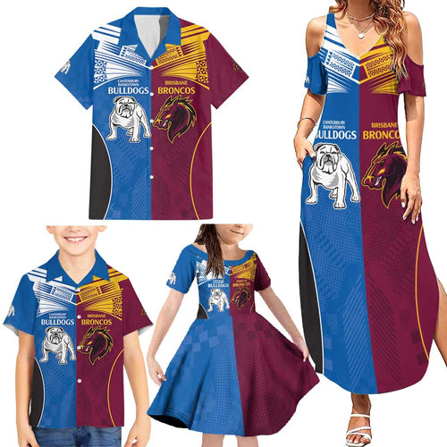 Custom Broncos-Bulldogs Family Matching Summer Maxi Dress and Hawaiian Shirt NRL Tribal Half Style