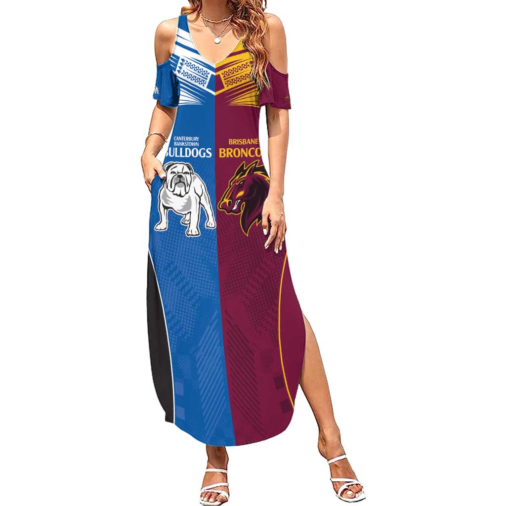 Custom Broncos-Bulldogs Family Matching Summer Maxi Dress and Hawaiian Shirt NRL Tribal Half Style