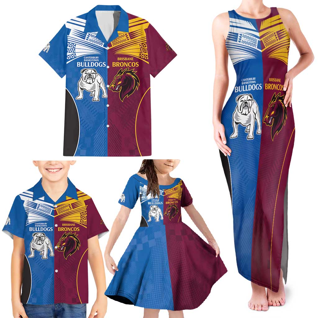 Custom Broncos-Bulldogs Family Matching Tank Maxi Dress and Hawaiian Shirt NRL Tribal Half Style